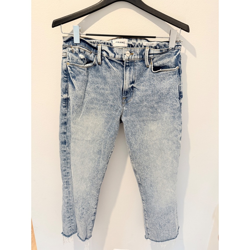 FRAME Acid Wash Le High Straight Raw Hem Jeans 30